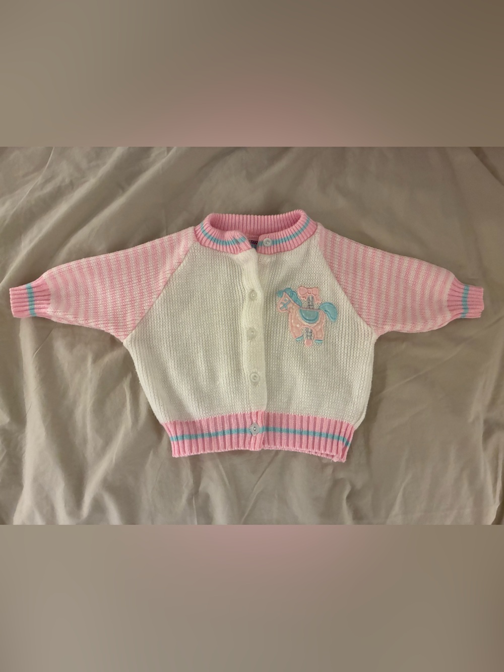 Vintage Baby Kisses Knit Cardigan, VGUC, Sz 6-9 Months